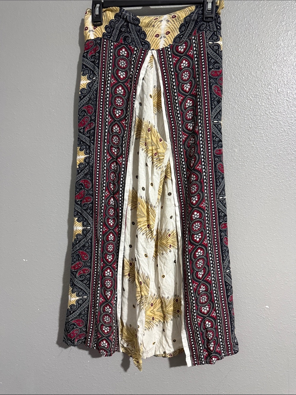 Wide Leg Bohemian Palazzo Pants in Red, Black & Cream